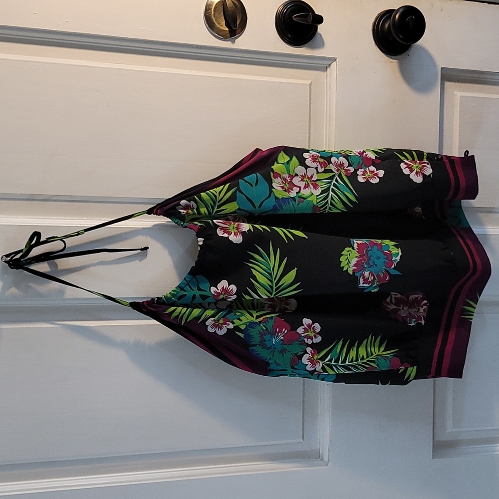 Black tropical halter top